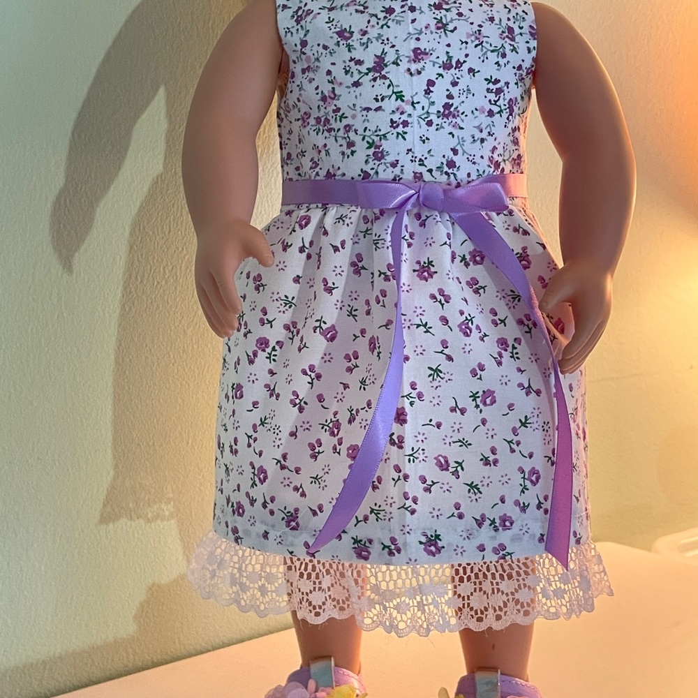 Floral Doll Dress with Lavender Ribbon